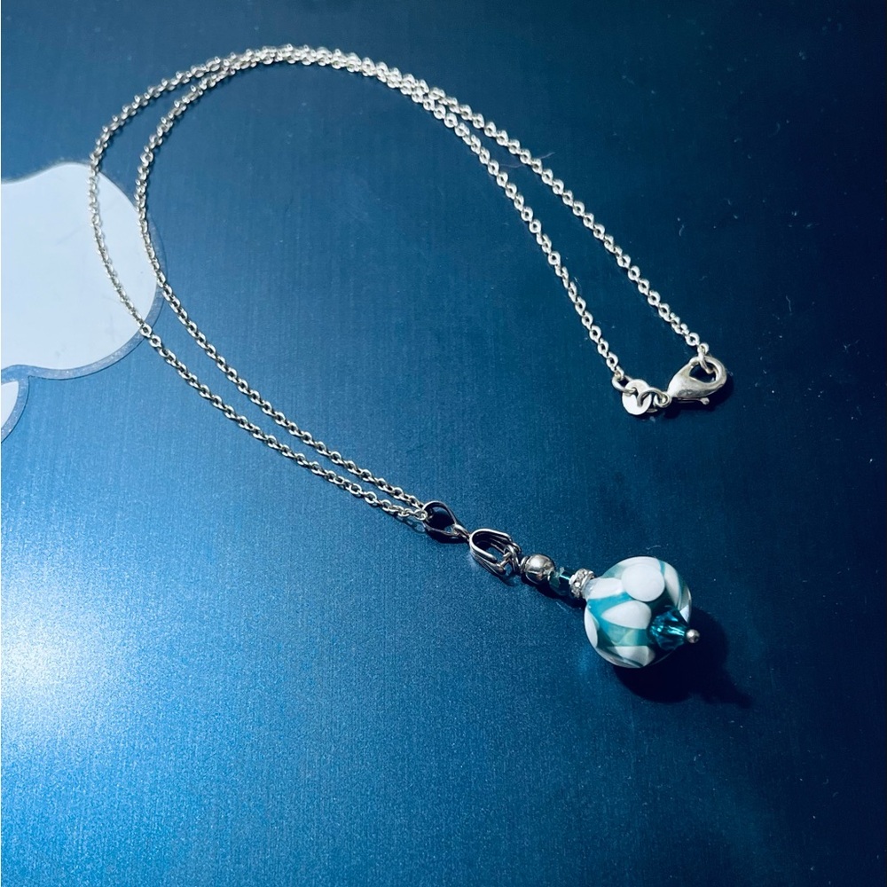 925 vintage Elegant silver and Teal Pendant Necklace